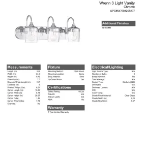 Wrenn 3 Light Vanity in Chrome